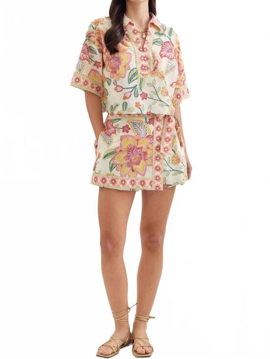 ENTRO Pants - NEW ENTRO botanical print wrap front skort in pink